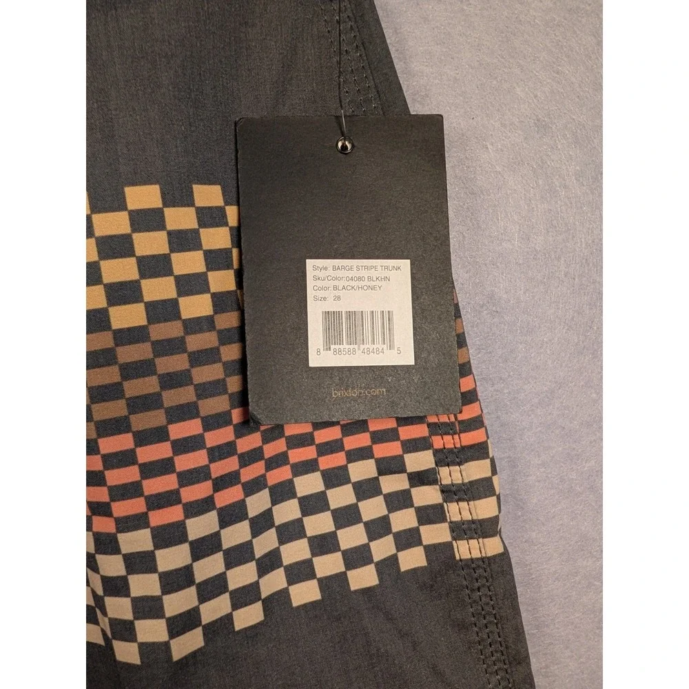 Brixton Barge Stripe Trunk Mens 28 Black Honey Performance Board Shorts NWT